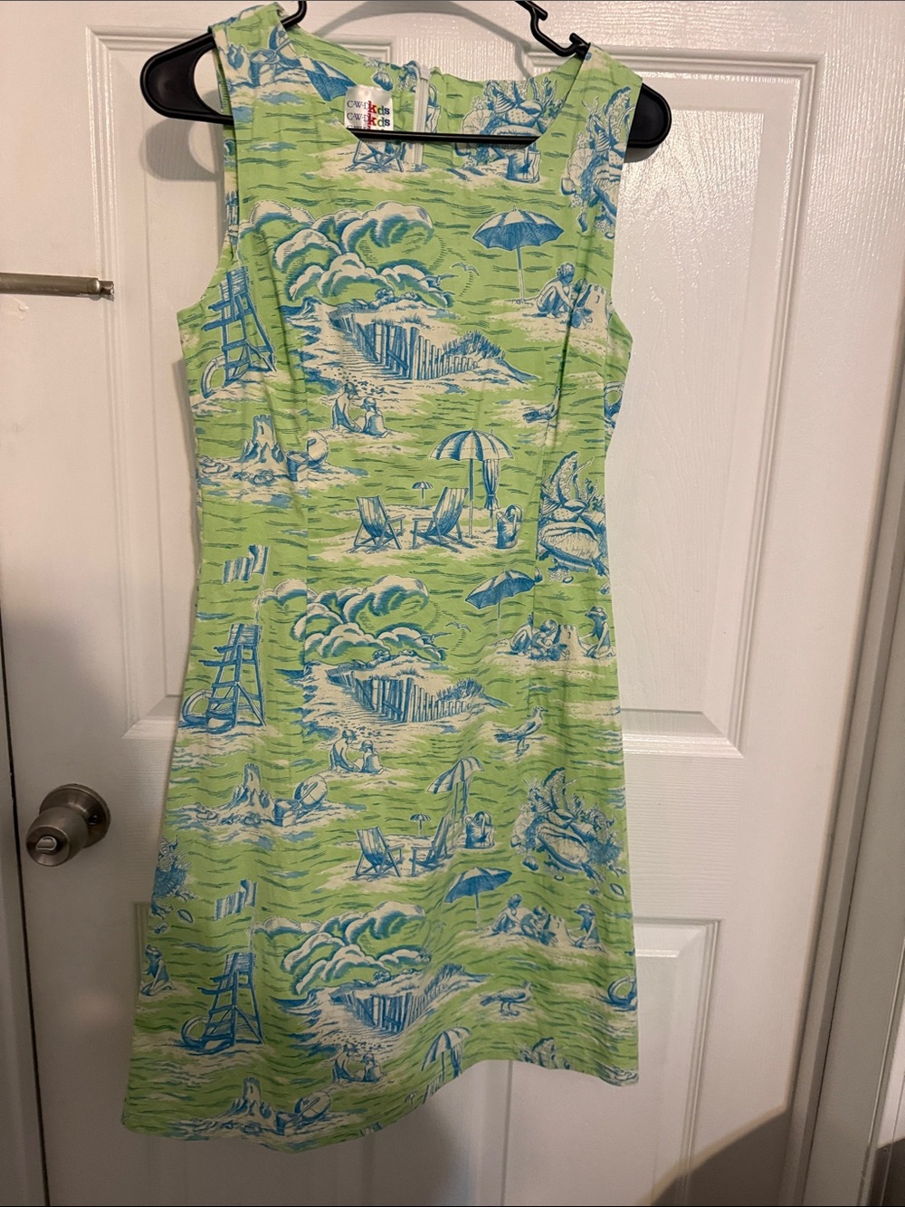 C-W-D kids size 8 womens Sleeveless Beach Print Shift Dress in Lime & Blue